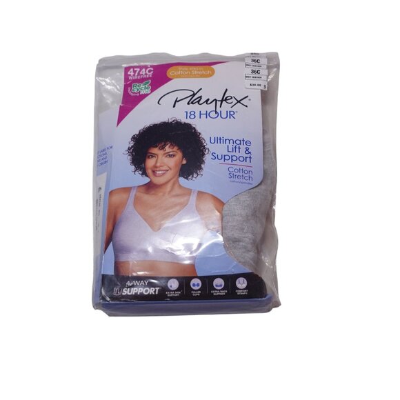 Playtex 18 Hour Ultimate Lift & Support Wireless Full Coverage Bra Sz 36C Gray - Picture 5 of 10